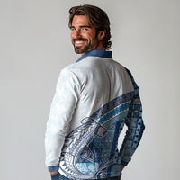 Samoa Mamanu Siapo Royal Blue Long Sleeve Polo Shirt Tatau Malie