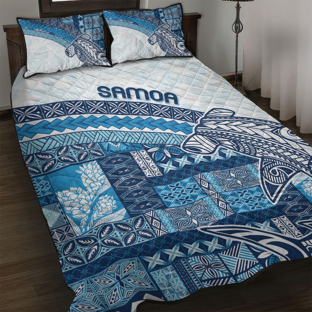 Samoa Mamanu Siapo Royal Blue Quilt Bed Set Tatau Malie LT7 Royal Blue - Polynesian Pride