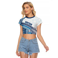 Samoa Mamanu Siapo Royal Blue Raglan Cropped T Shirt Tatau Malie