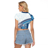 Samoa Mamanu Siapo Royal Blue Raglan Cropped T Shirt Tatau Malie