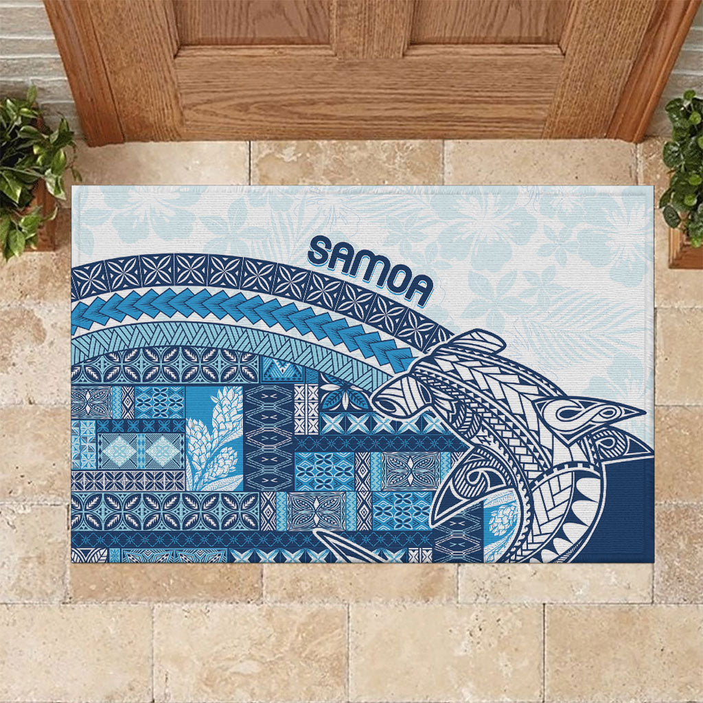 Samoa Mamanu Siapo Royal Blue Rubber Doormat Tatau Malie LT7 Royal Blue - Polynesian Pride