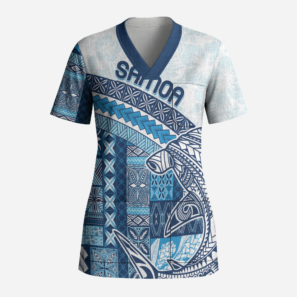 Samoa Mamanu Siapo Royal Blue Scrub Top Tatau Malie
