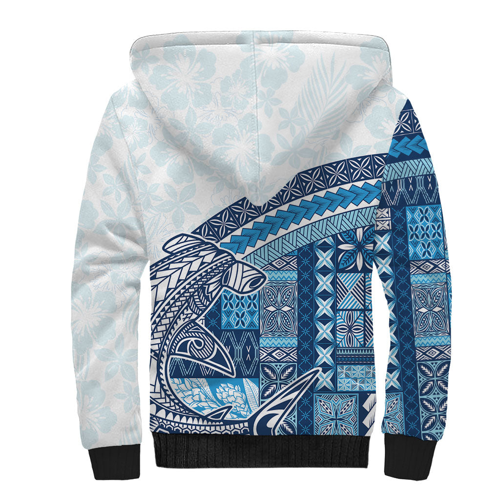 Samoa Mamanu Siapo Royal Blue Sherpa Hoodie Tatau Malie