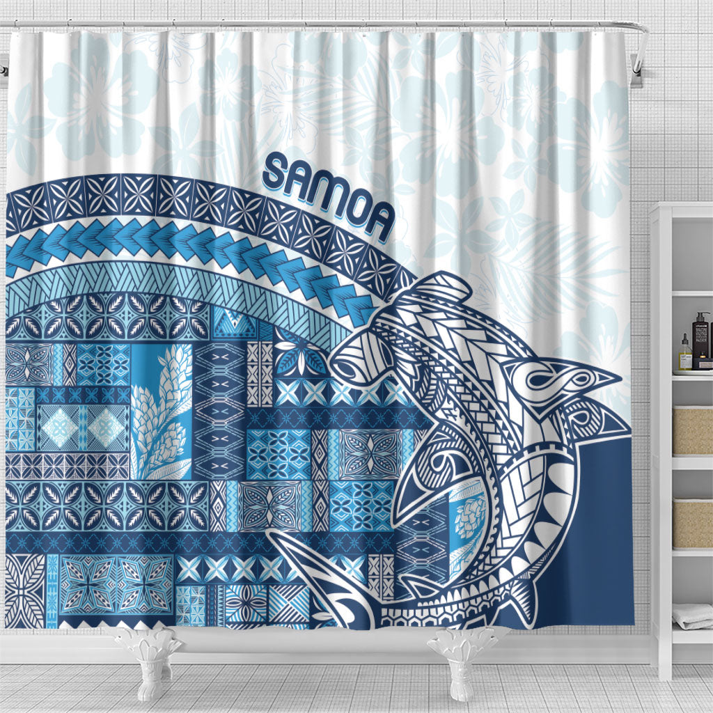 Samoa Mamanu Siapo Royal Blue Shower Curtain Tatau Malie