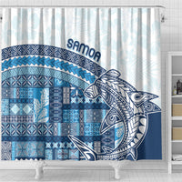 Samoa Mamanu Siapo Royal Blue Shower Curtain Tatau Malie