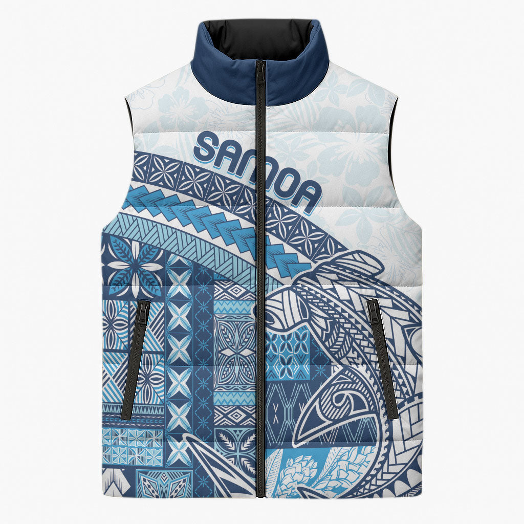 Samoa Mamanu Siapo Royal Blue Sleeveless Puffer Jacket Tatau Malie