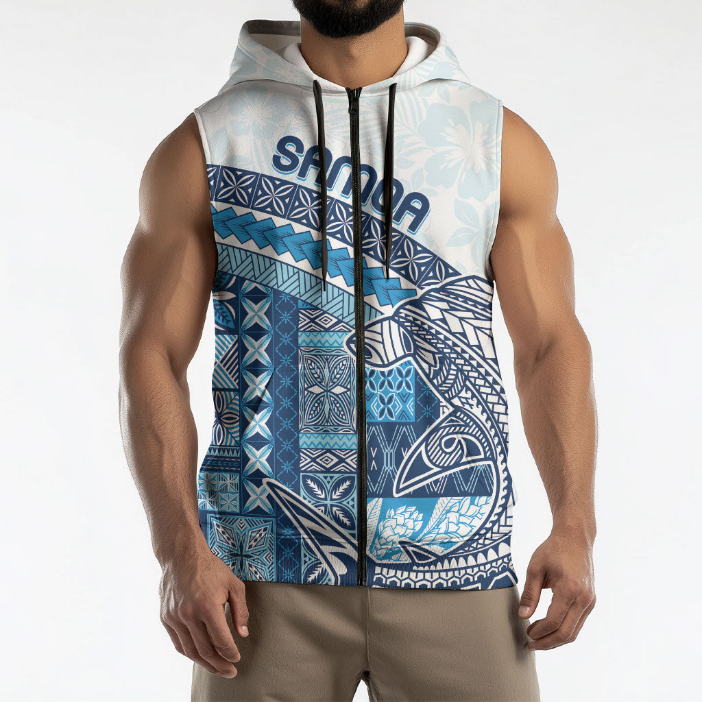 Samoa Mamanu Siapo Royal Blue Sleeveless Zip Hoodie Tatau Malie