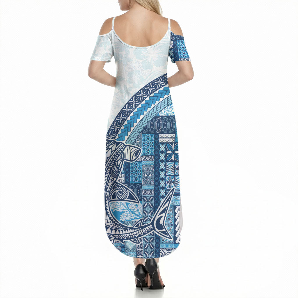 Samoa Mamanu Siapo Royal Blue Summer Maxi Dress Tatau Malie
