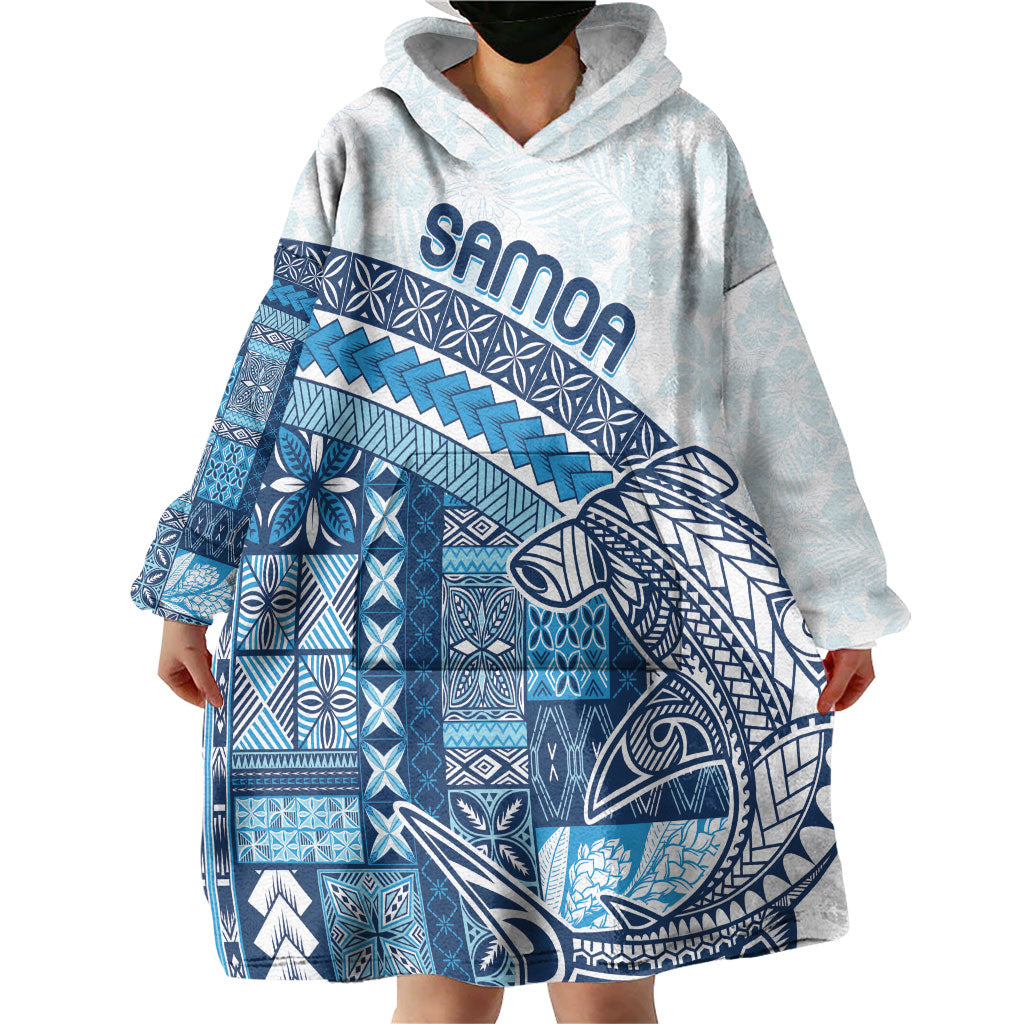 Samoa Mamanu Siapo Royal Blue Wearable Blanket Hoodie Tatau Malie