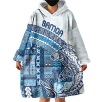 Samoa Mamanu Siapo Royal Blue Wearable Blanket Hoodie Tatau Malie