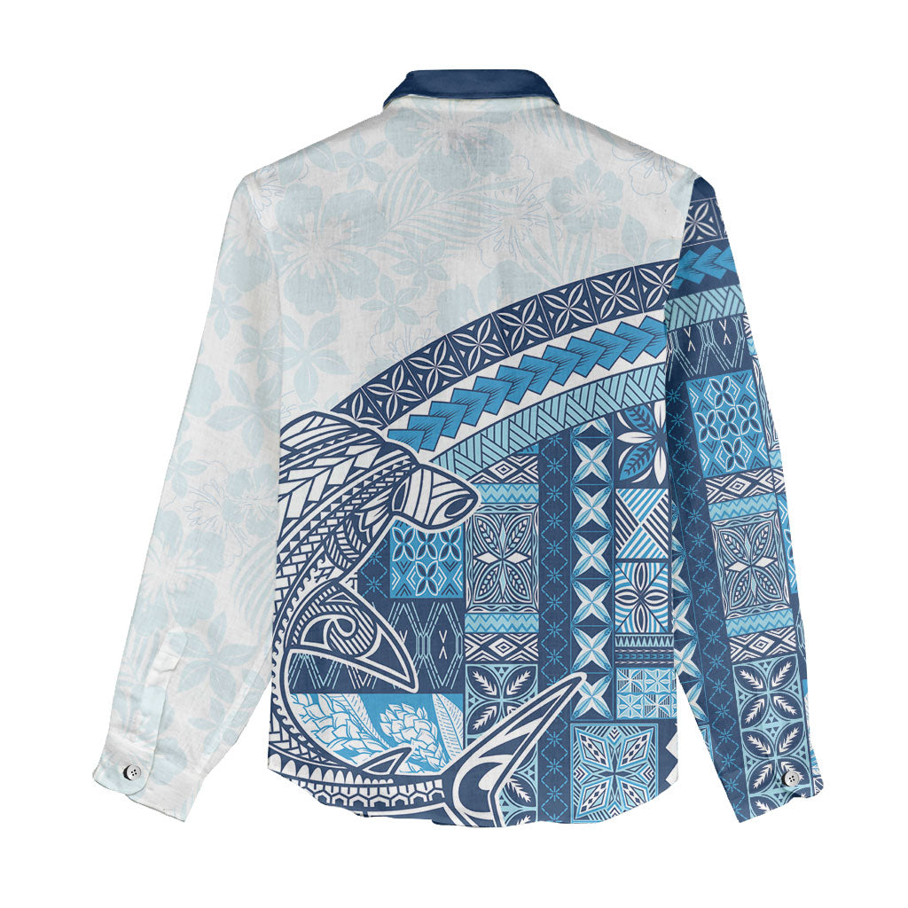 Samoa Mamanu Siapo Royal Blue Women Casual Shirt Tatau Malie