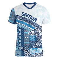 Samoa Mamanu Siapo Royal Blue Women V-Neck T-Shirt Tatau Malie