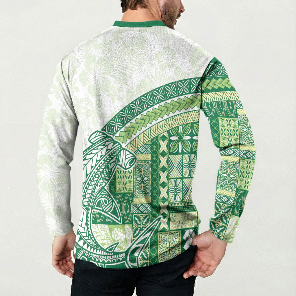 Samoa Mamanu Siapo Forest Green Button Sweatshirt Tatau Malie