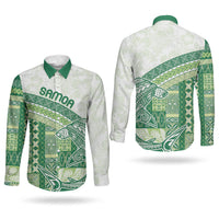 Samoa Mamanu Siapo Forest Green Couples Matching Long Sleeve Bodycon Dress and Long Sleeve Button Shirt Tatau Malie