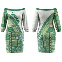 Samoa Mamanu Siapo Forest Green Couples Matching Off The Shoulder Long Sleeve Dress and Long Sleeve Button Shirt Tatau Malie