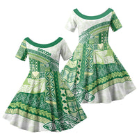 Samoa Mamanu Siapo Forest Green Family Matching Off Shoulder Maxi Dress and Hawaiian Shirt Tatau Malie