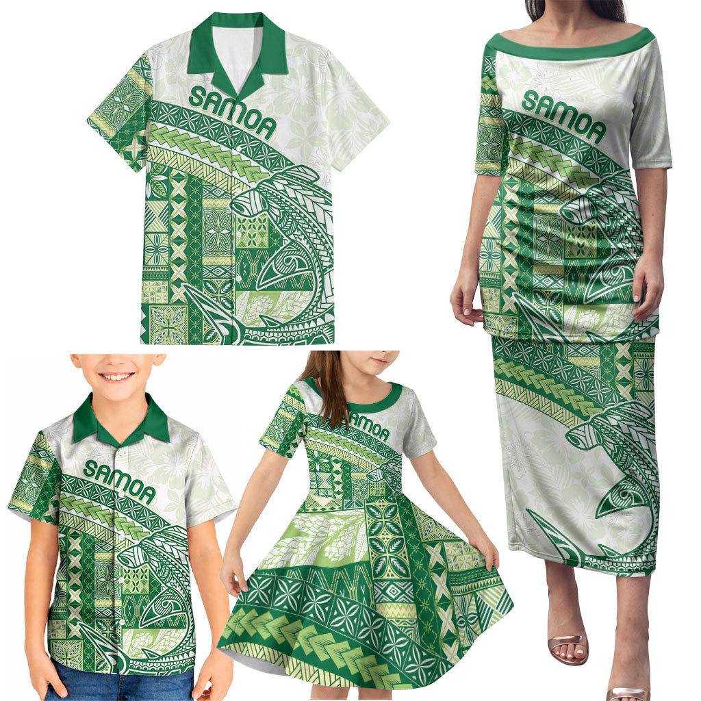 Samoa Mamanu Siapo Forest Green Family Matching Puletasi and Hawaiian Shirt Tatau Malie LT7 - Polynesian Pride