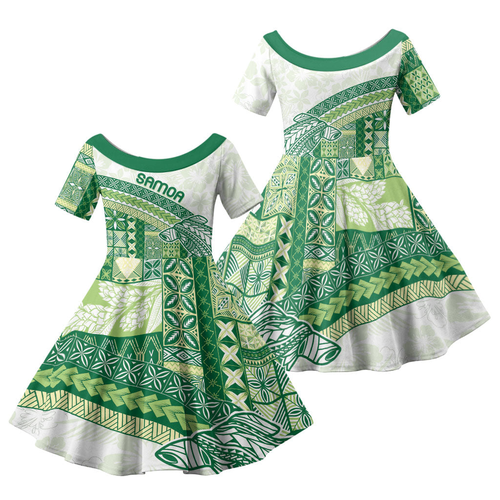 Samoa Mamanu Siapo Forest Green Family Matching Summer Maxi Dress and Hawaiian Shirt Tatau Malie