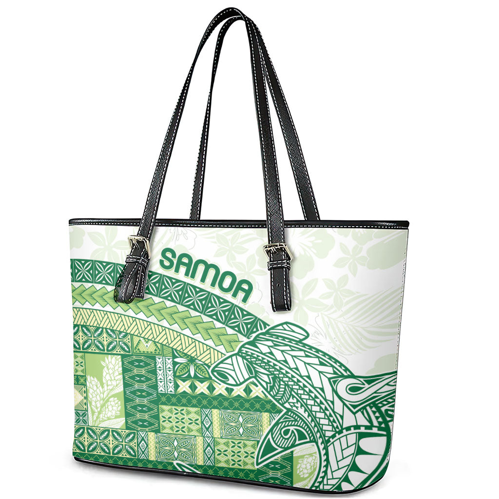 Samoa Mamanu Siapo Forest Green Leather Tote Bag Tatau Malie