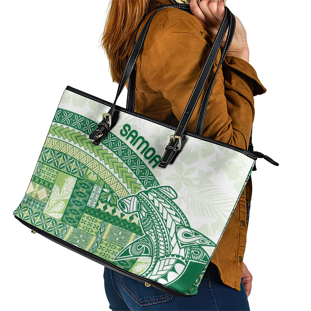 Samoa Mamanu Siapo Forest Green Leather Tote Bag Tatau Malie