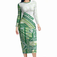 Samoa Mamanu Siapo Forest Green Long Sleeve Bodycon Dress Tatau Malie