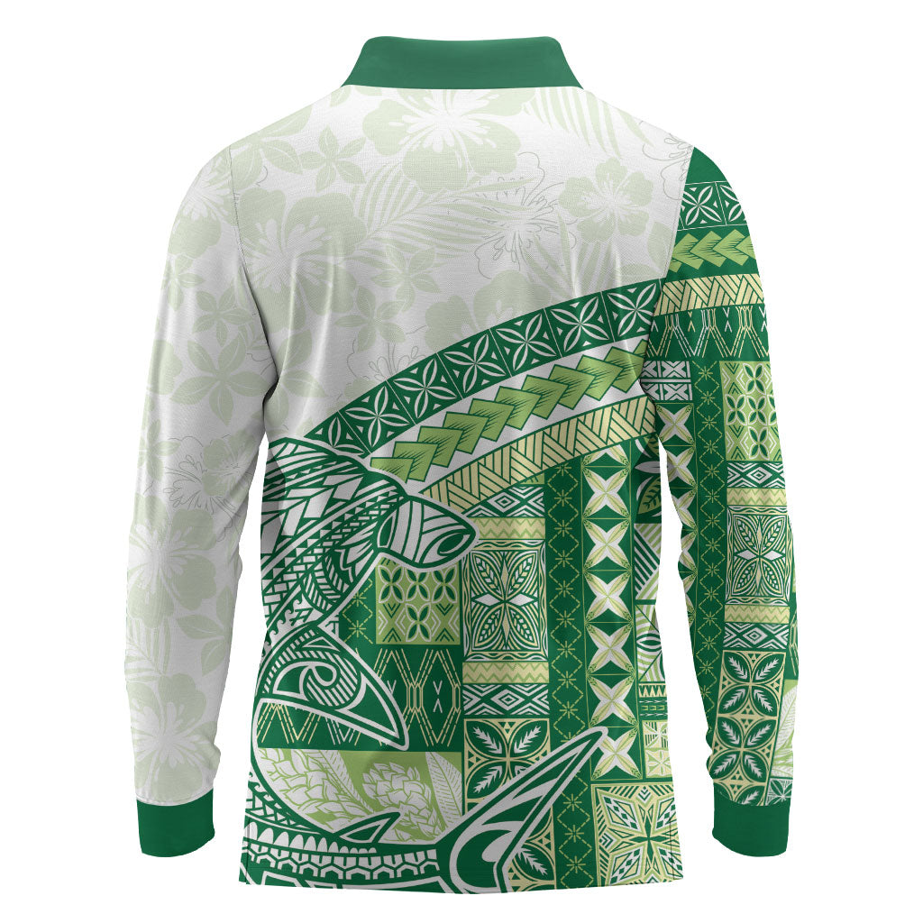 Samoa Mamanu Siapo Forest Green Long Sleeve Polo Shirt Tatau Malie