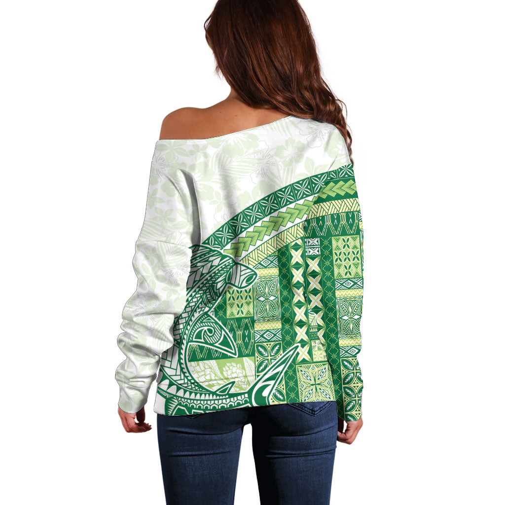 Samoa Mamanu Siapo Forest Green Off Shoulder Sweater Tatau Malie