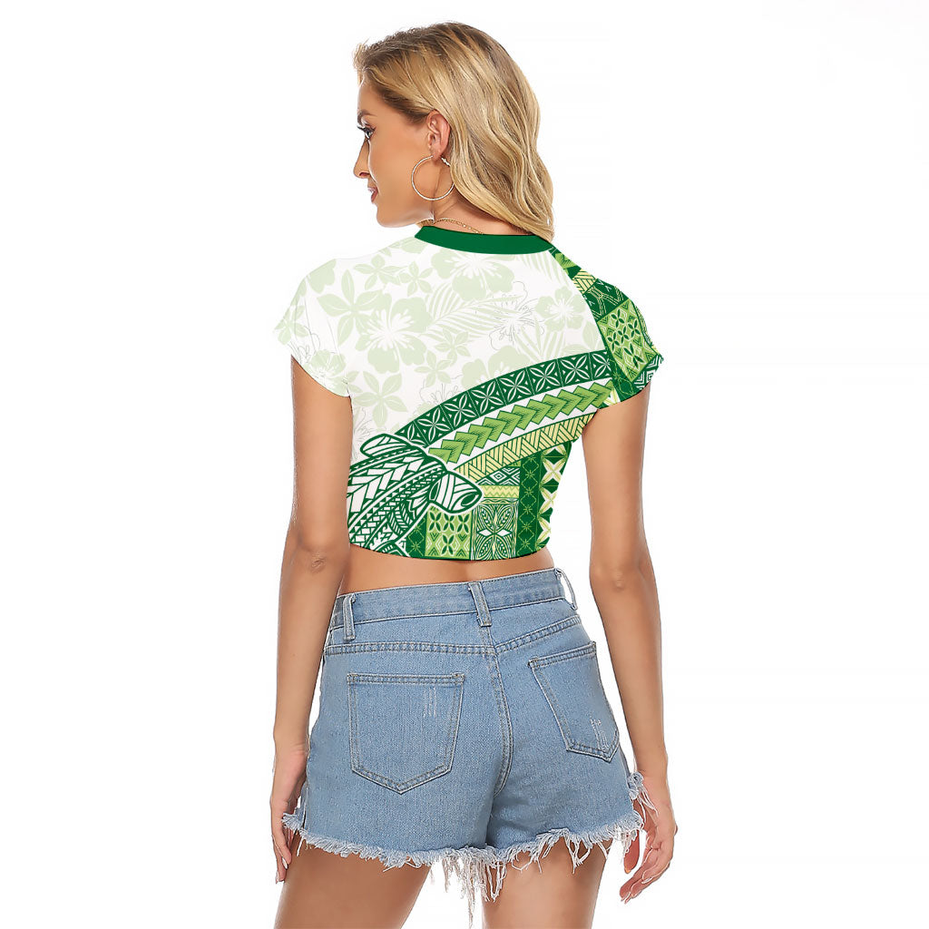 Samoa Mamanu Siapo Forest Green Raglan Cropped T Shirt Tatau Malie