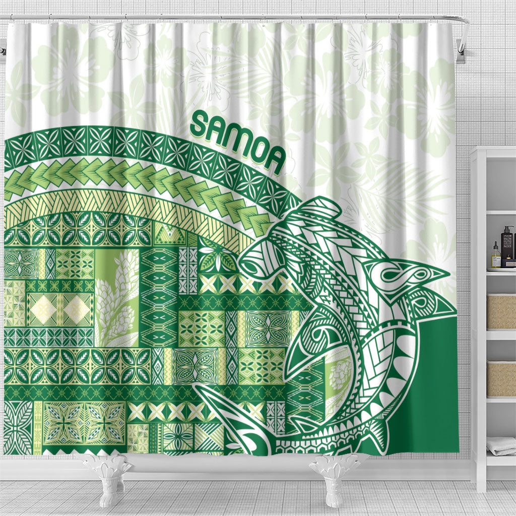 Samoa Mamanu Siapo Forest Green Shower Curtain Tatau Malie