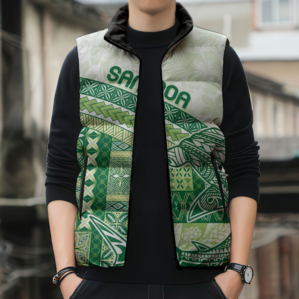 Samoa Mamanu Siapo Forest Green Sleeveless Puffer Jacket Tatau Malie