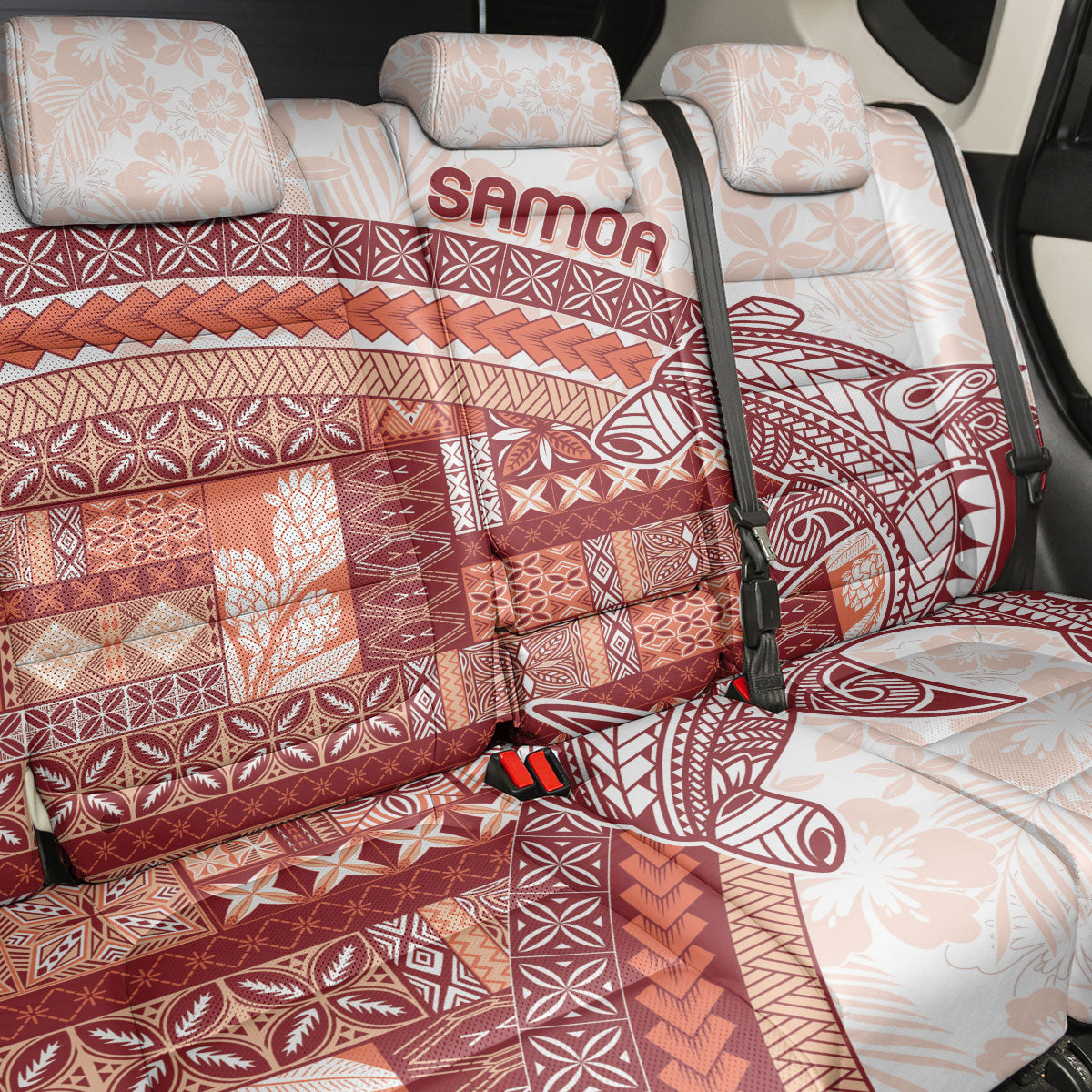 Samoa Mamanu Siapo Crimson Back Car Seat Cover Tatau Malie
