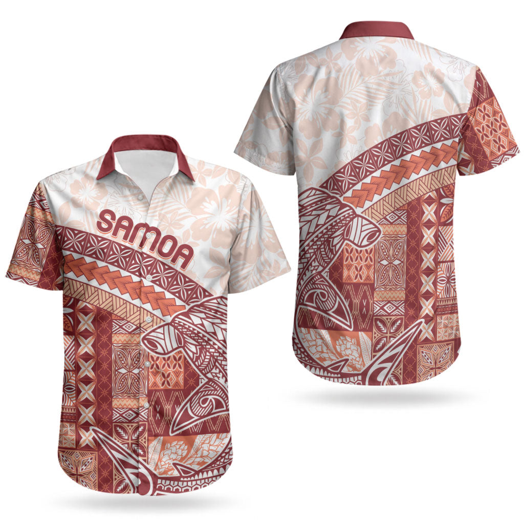 Samoa Mamanu Siapo Crimson Couples Matching Long Sleeve Bodycon Dress and Hawaiian Shirt Tatau Malie