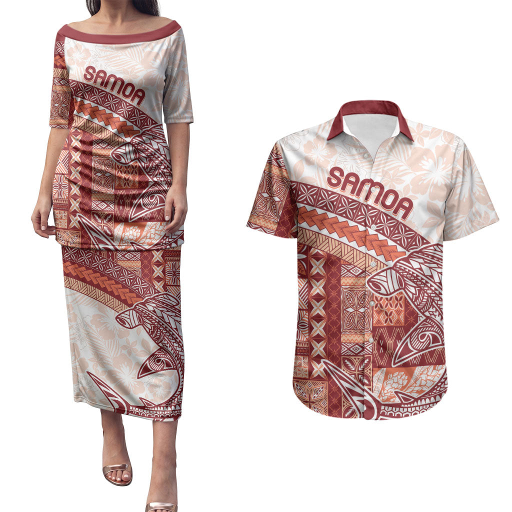 Samoa Mamanu Siapo Crimson Couples Matching Puletasi and Hawaiian Shirt Tatau Malie LT7 Red - Polynesian Pride