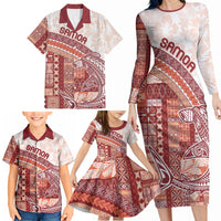 Samoa Mamanu Siapo Crimson Family Matching Long Sleeve Bodycon Dress and Hawaiian Shirt Tatau Malie
