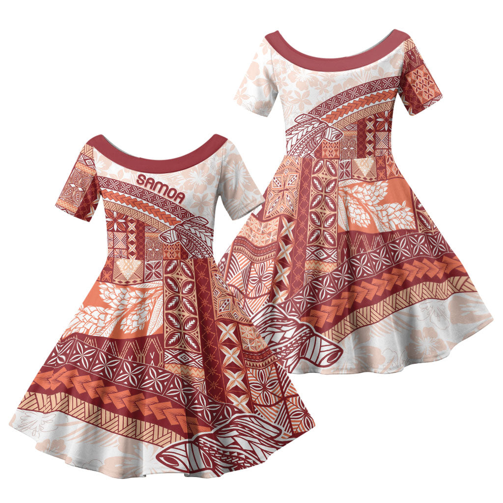 Samoa Mamanu Siapo Crimson Family Matching Long Sleeve Bodycon Dress and Hawaiian Shirt Tatau Malie