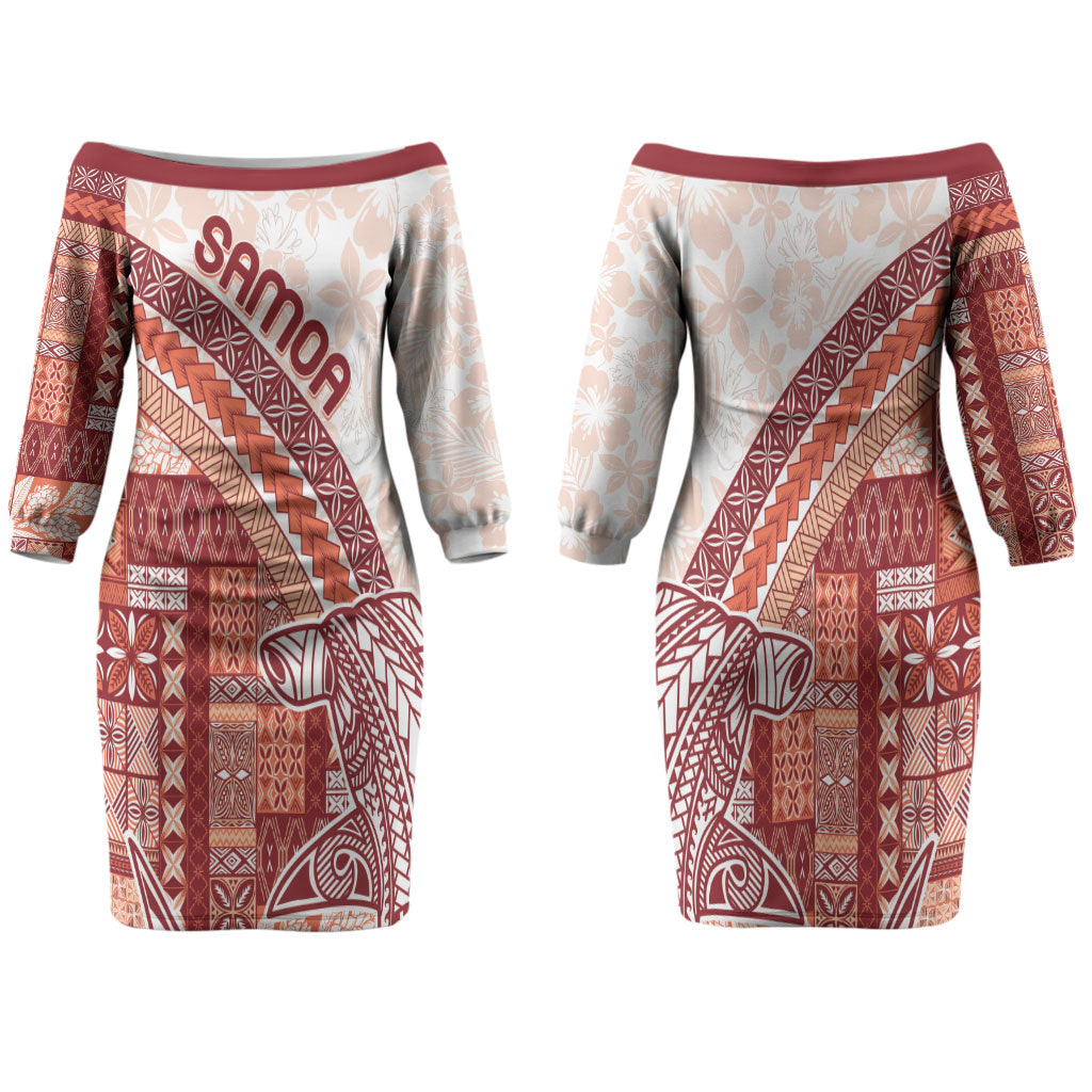Samoa Mamanu Siapo Crimson Family Matching Off The Shoulder Long Sleeve Dress and Hawaiian Shirt Tatau Malie