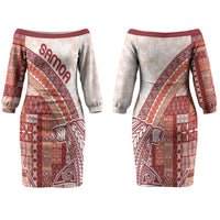 Samoa Mamanu Siapo Crimson Family Matching Off The Shoulder Long Sleeve Dress and Hawaiian Shirt Tatau Malie