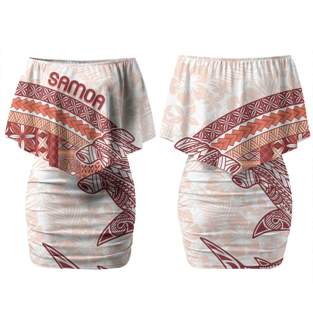 Samoa Mamanu Siapo Crimson Family Matching Off Shoulder Short Dress and Hawaiian Shirt Tatau Malie