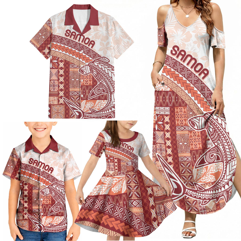 Samoa Mamanu Siapo Crimson Family Matching Summer Maxi Dress and Hawaiian Shirt Tatau Malie LT7 - Polynesian Pride