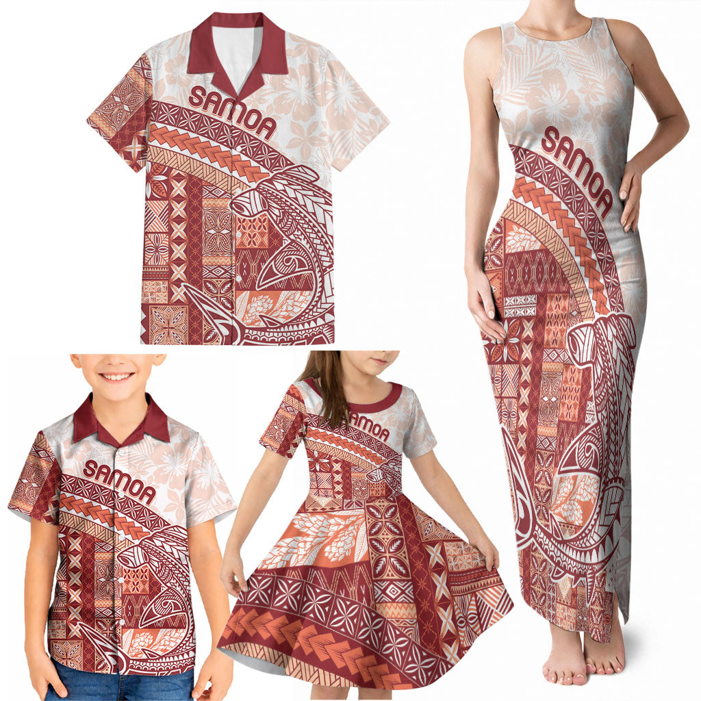 Samoa Mamanu Siapo Crimson Family Matching Tank Maxi Dress and Hawaiian Shirt Tatau Malie LT7 - Polynesian Pride