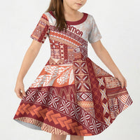 Samoa Mamanu Siapo Crimson Kid Short Sleeve Dress Tatau Malie