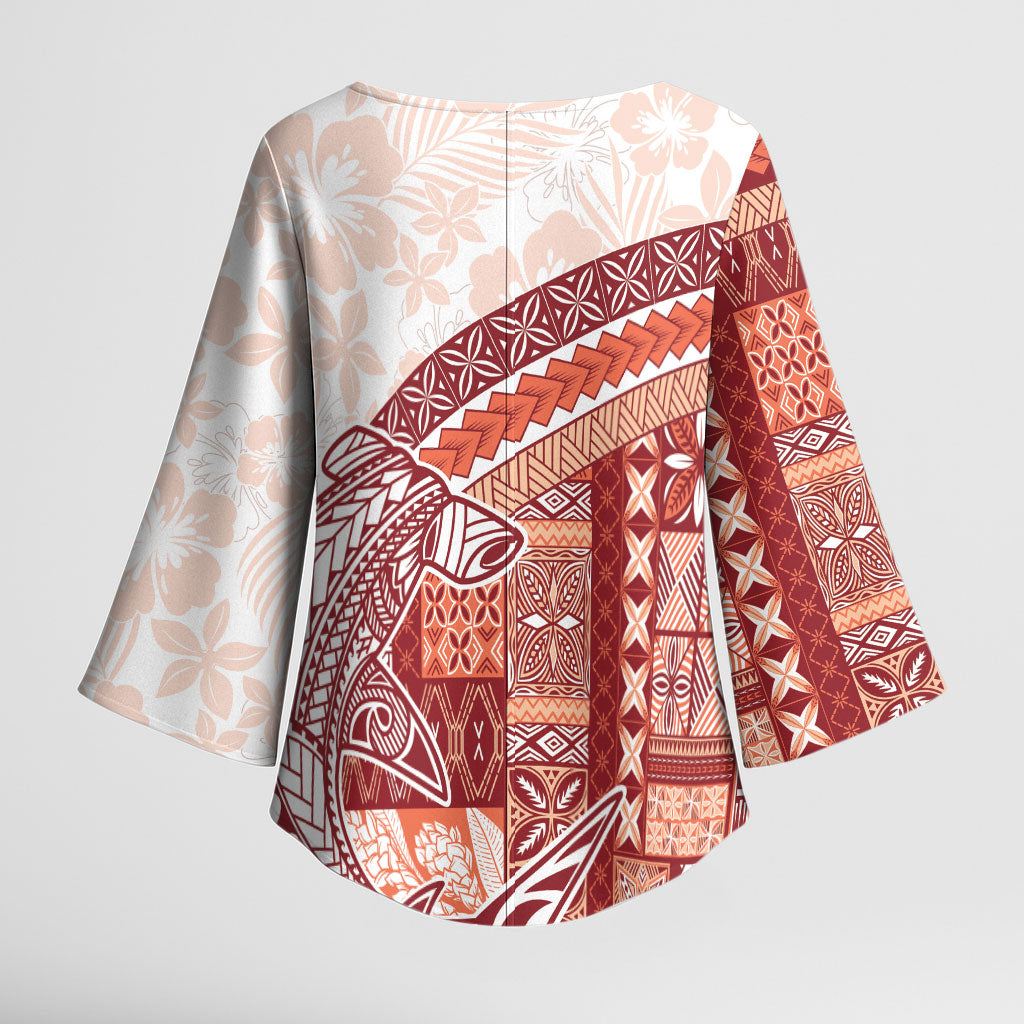 Samoa Mamanu Siapo Crimson Kimono Sleeve Blouse Tatau Malie
