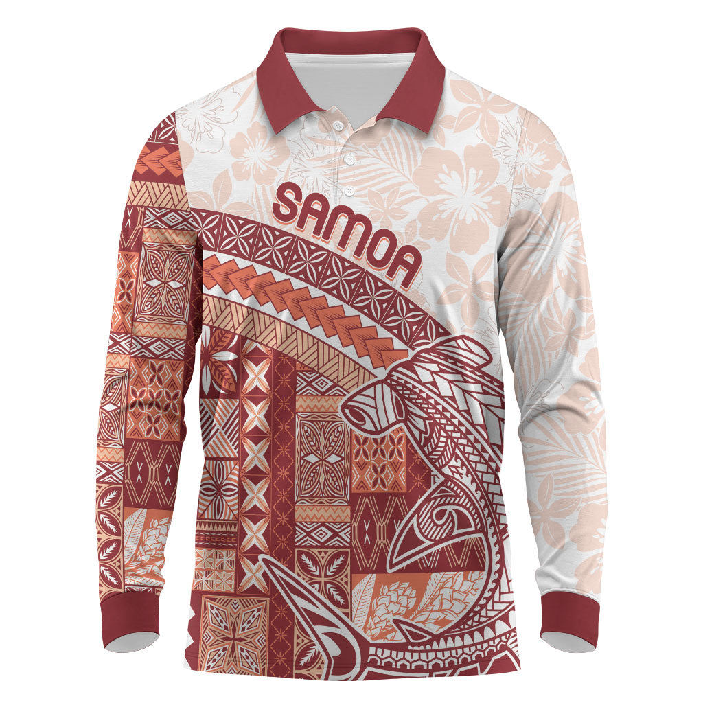 Samoa Mamanu Siapo Crimson Long Sleeve Polo Shirt Tatau Malie