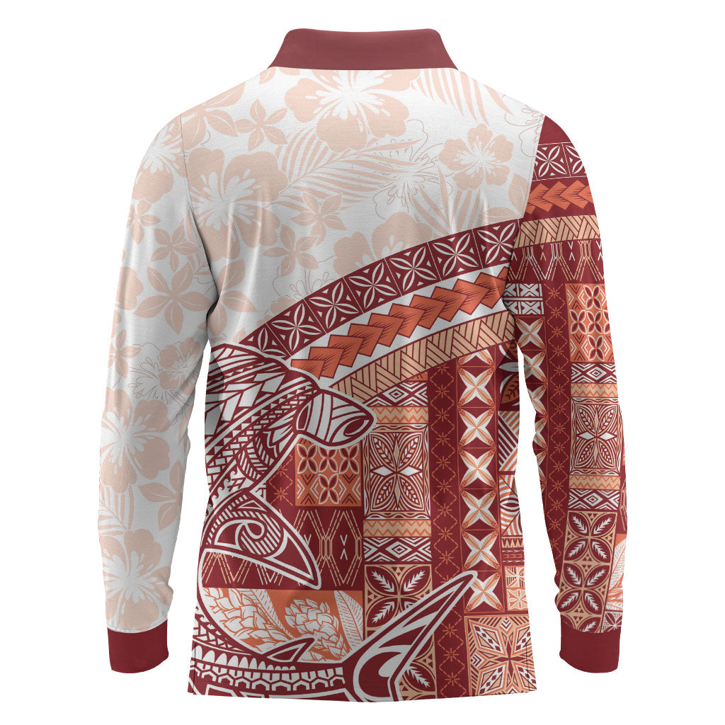 Samoa Mamanu Siapo Crimson Long Sleeve Polo Shirt Tatau Malie