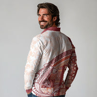 Samoa Mamanu Siapo Crimson Long Sleeve Polo Shirt Tatau Malie