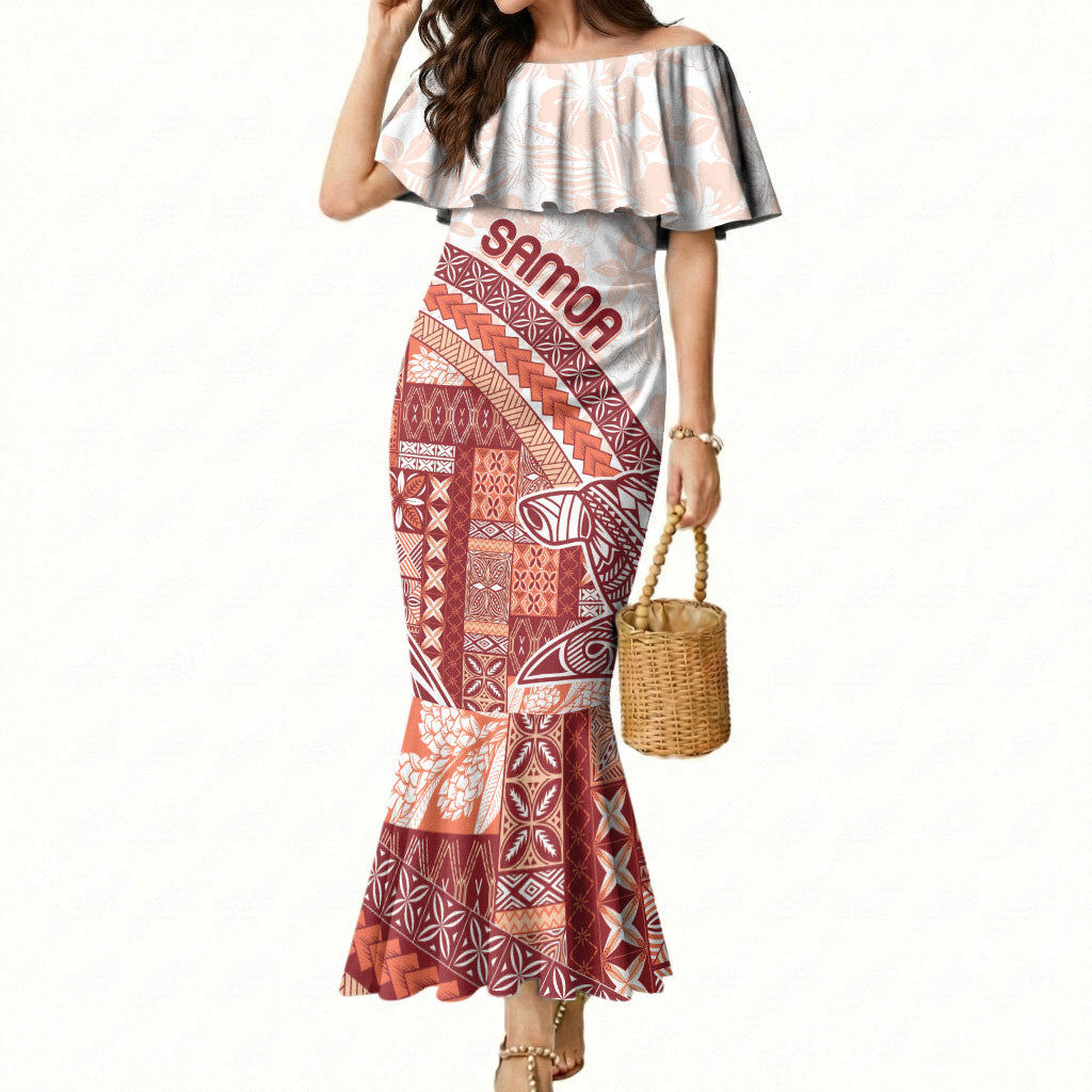 Samoa Mamanu Siapo Crimson Mermaid Dress Tatau Malie