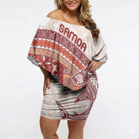Samoa Mamanu Siapo Crimson Off Shoulder Short Dress Tatau Malie