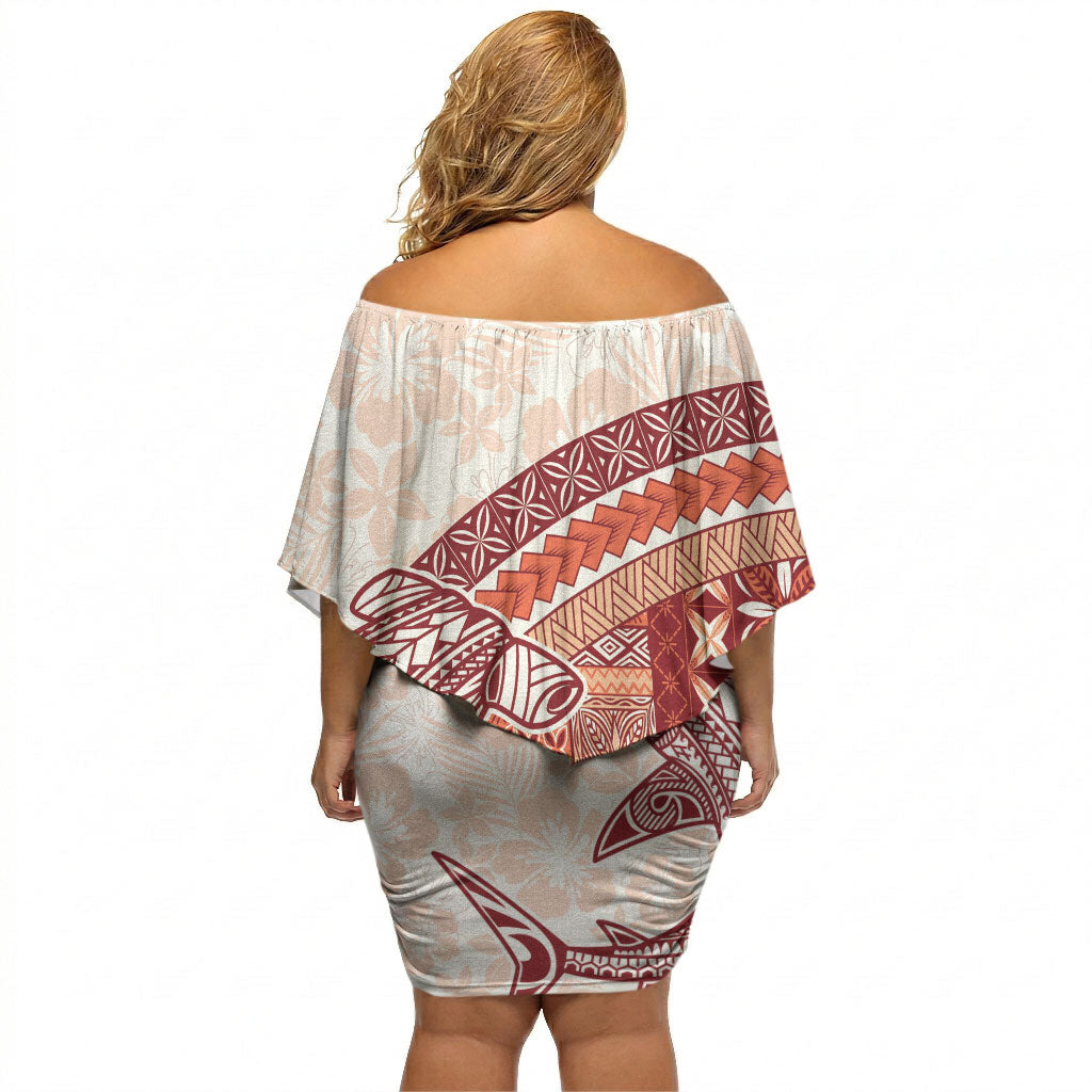 Samoa Mamanu Siapo Crimson Off Shoulder Short Dress Tatau Malie