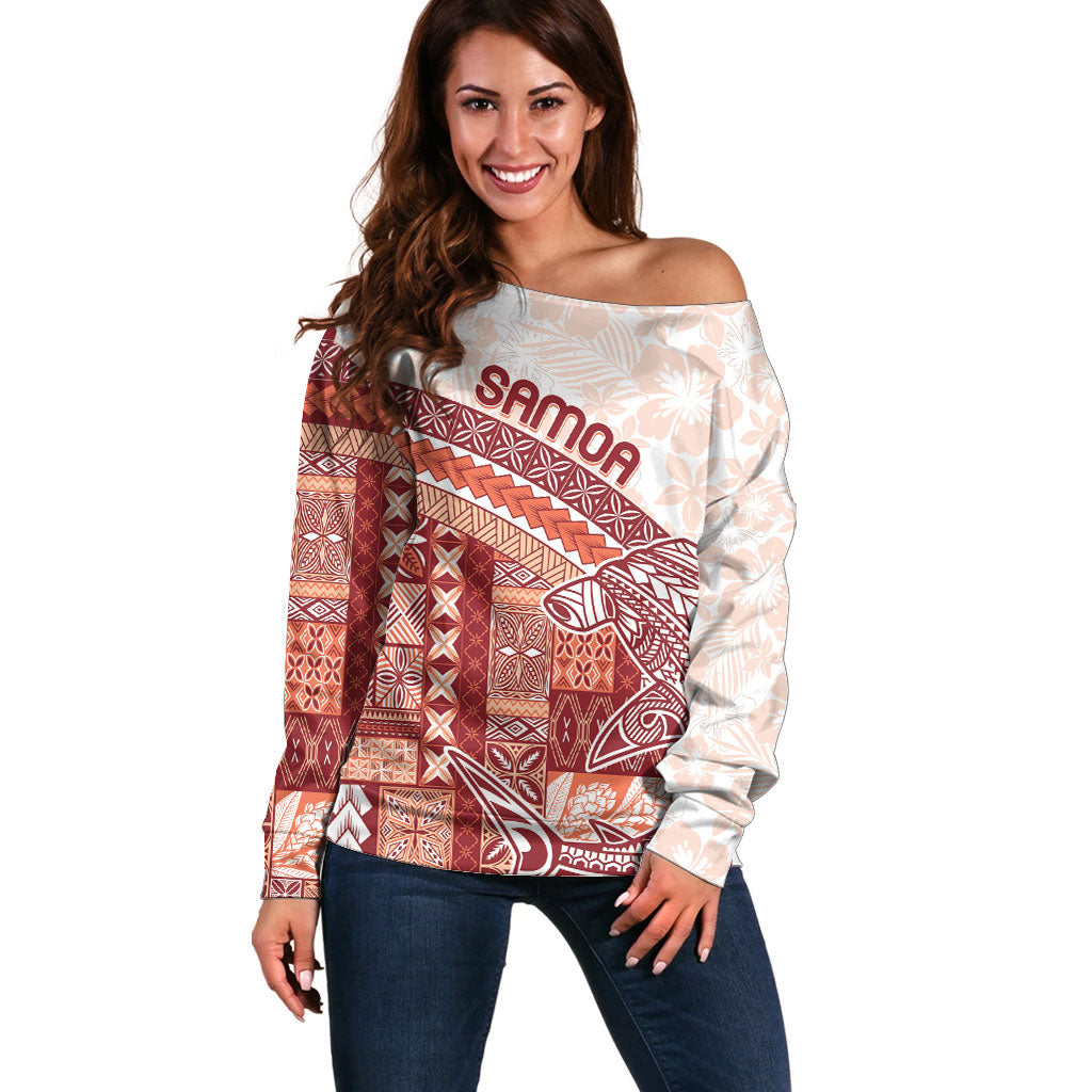 Samoa Mamanu Siapo Crimson Off Shoulder Sweater Tatau Malie