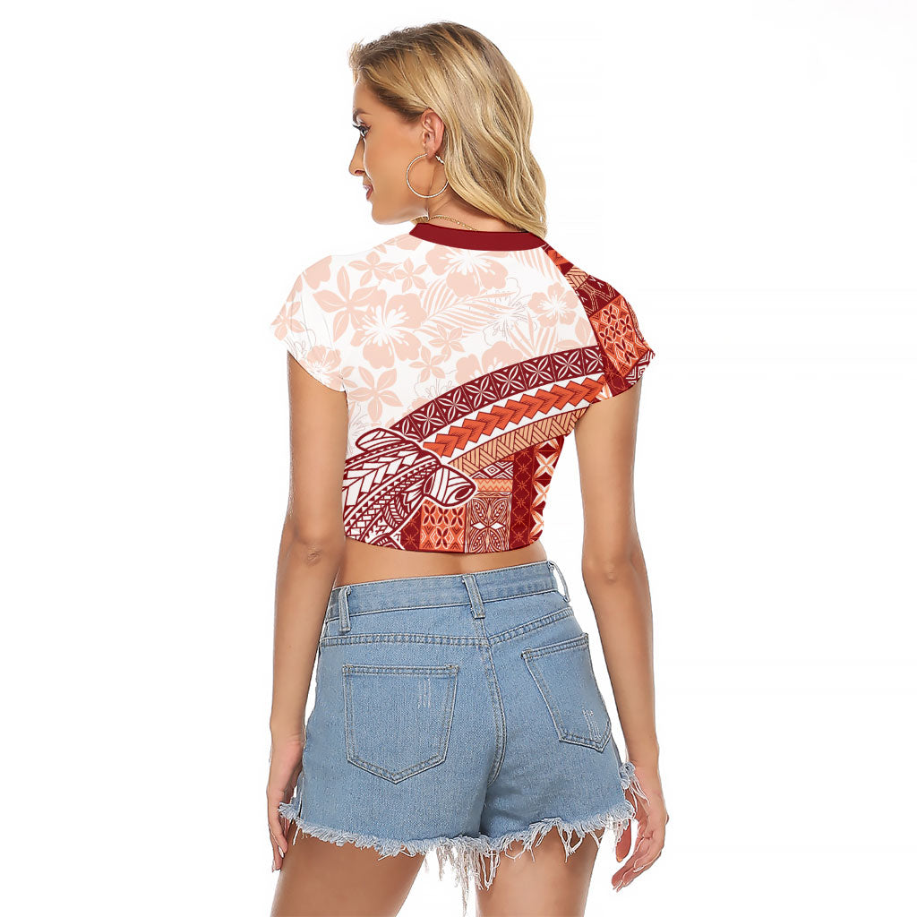 Samoa Mamanu Siapo Crimson Raglan Cropped T Shirt Tatau Malie